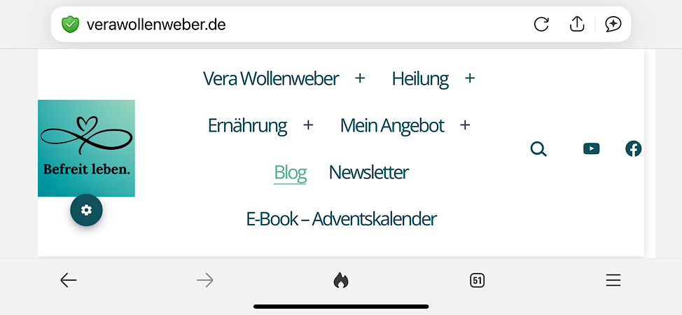 Das Menü meiner Internetseite, die seit Juli 2025 online ist. verawollenweber.de