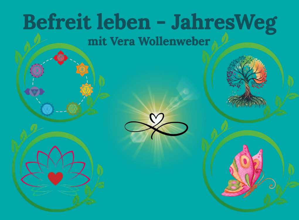 Befreit leben JahresWeg
JahresWeg Befreit leben mit Vera Wollenweber – vier Module als Kreise: Lebensbaum, Chakren, Schmetterling, Lotus